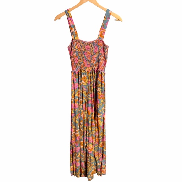 Natural Life Floral Wide-Leg Jumpsuit with Smocked Bodice Boho Vibes Size Medium - Picture 4 of 9